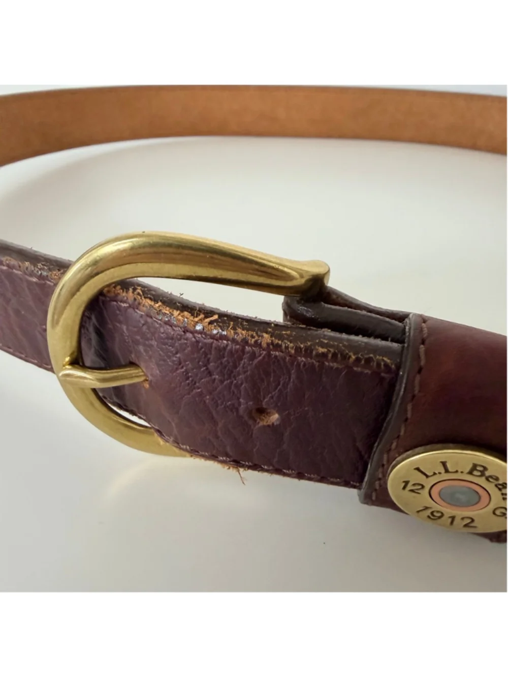 L.L.Bean Men's Brown Genuine Full Grain Leather Bullet Belt Size 42 USA Made